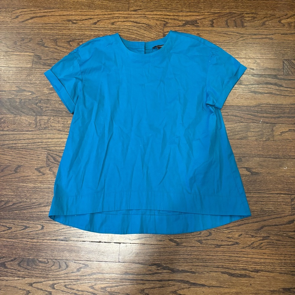 Eileen Fisher Blue Short Sleeve Vacation Flowy Casual Cotton Spandex Top